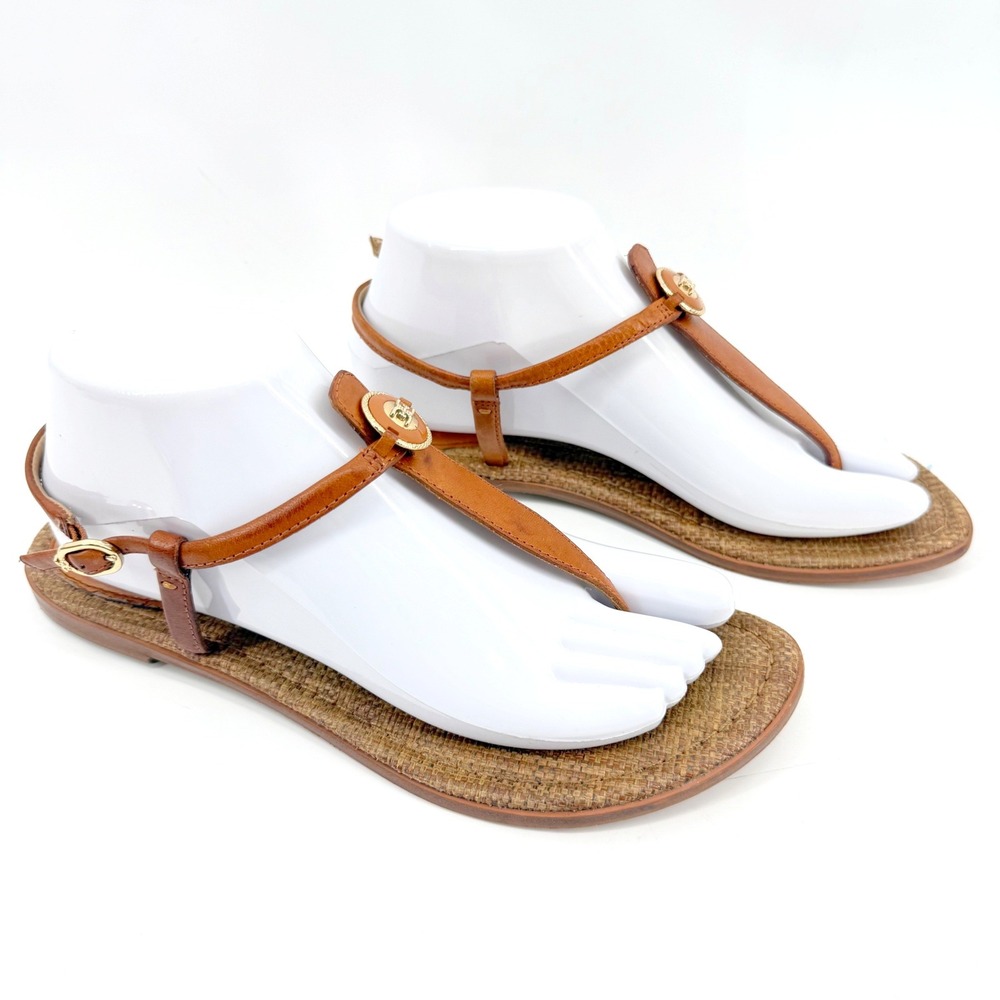 Sam Edelman Gigi Signet Sandals Women 8.5 Brown Leather T-Strap Flat Boho Summer - Picture 2 of 12